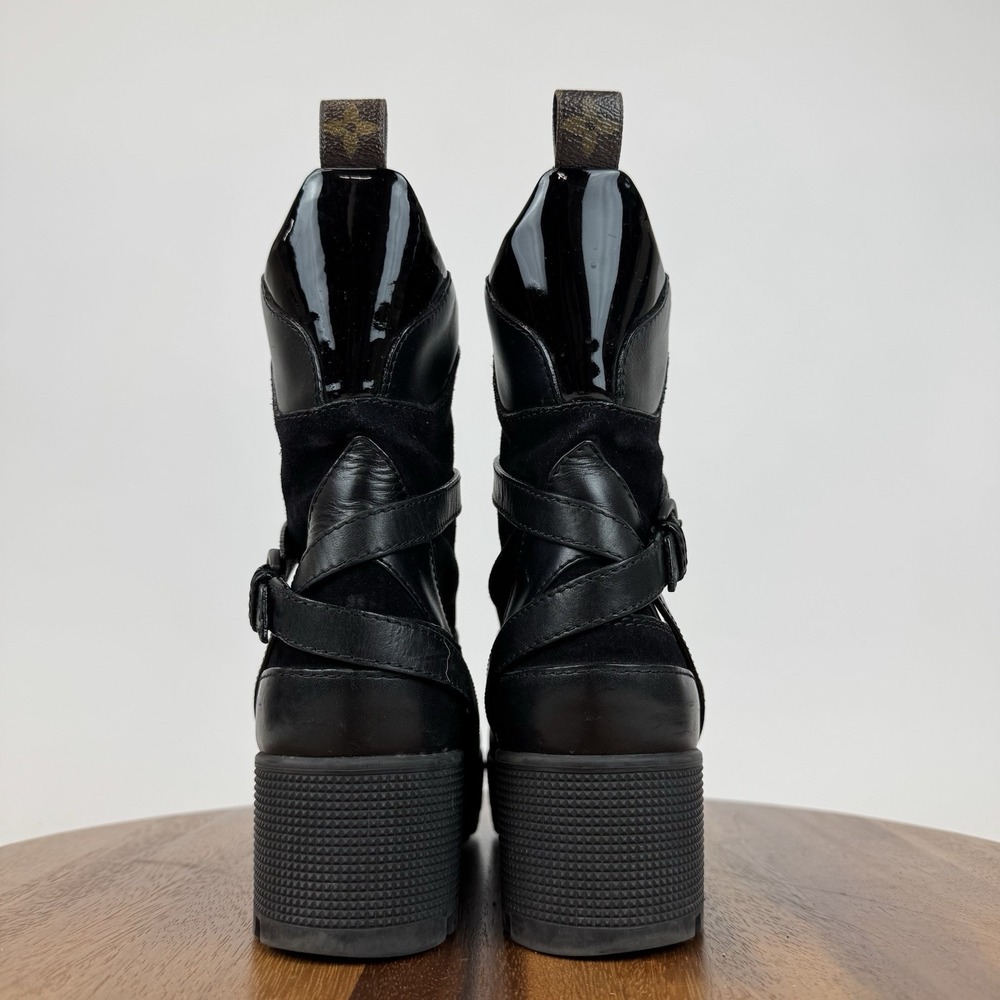 Womens Louis Vuitton Laureate Platform Desert Black Suede Combat Boots Size 36.5 - Picture 4 of 8